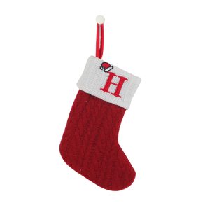 Personalized Alphabet Knitted Christmas Stockings - Cable Knit Decoration - H