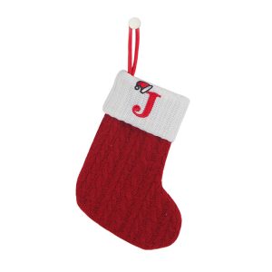 Personalized Alphabet Knitted Christmas Stockings - Cable Knit Decoration - J