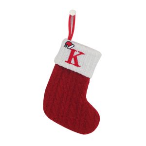 Personalized Alphabet Knitted Christmas Stockings - Cable Knit Decoration - K