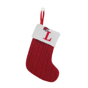 Personalized Alphabet Knitted Christmas Stockings - Cable Knit Decoration - L