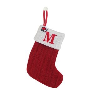 Personalized Alphabet Knitted Christmas Stockings - Cable Knit Decoration - M