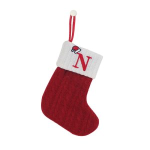 Personalized Alphabet Knitted Christmas Stockings - Cable Knit Decoration - N