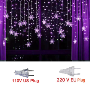 3.2M LED Snowflake Curtain Lights - Waterproof Fairy String for Holiday Decor - Purple