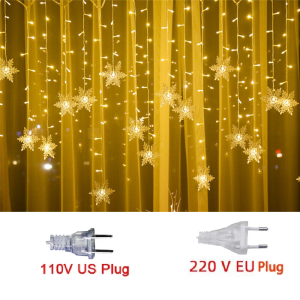 3.2M LED Snowflake Curtain Lights - Waterproof Fairy String for Holiday Decor - Warm White