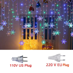 3.2M LED Snowflake Curtain Lights - Waterproof Fairy String for Holiday Decor - Multicolor