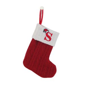 Personalized Alphabet Knitted Christmas Stockings - Cable Knit Decoration - S