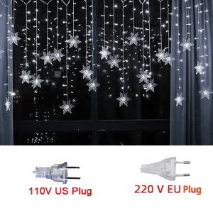 3.2M LED Snowflake Curtain Lights - Waterproof Fairy String for Holiday Decor - White