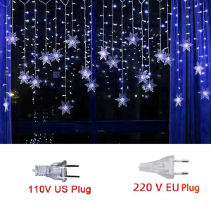 3.2M LED Snowflake Curtain Lights - Waterproof Fairy String for Holiday Decor - Blue