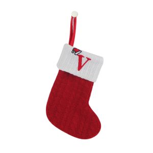 Personalized Alphabet Knitted Christmas Stockings - Cable Knit Decoration - V