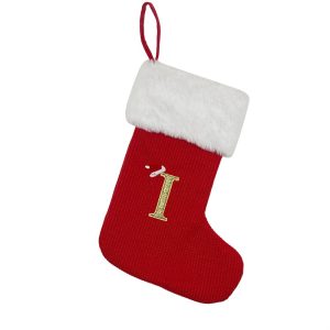 Personalized Alphabet Knitted Christmas Stockings - Cable Knit Decoration - I medium size