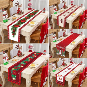 Polyester Christmas Table Runner - Classic Poinsettia Design (35x180cm)