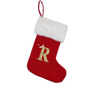 Personalized Alphabet Knitted Christmas Stockings - Cable Knit Decoration - R medium size