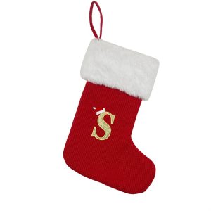 Personalized Alphabet Knitted Christmas Stockings - Cable Knit Decoration - S medium size
