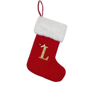 Personalized Alphabet Knitted Christmas Stockings - Cable Knit Decoration - L medium size