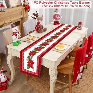 Polyester Christmas Table Runner - Classic Poinsettia Design (35x180cm) - 1