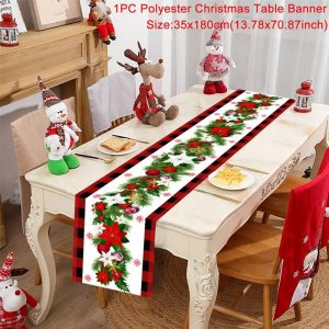 Polyester Christmas Table Runner - Classic Poinsettia Design (35x180cm) - 6