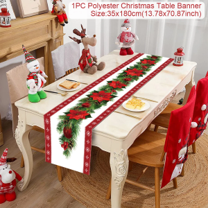 Polyester Christmas Table Runner - Classic Poinsettia Design (35x180cm) - 14
