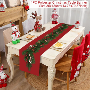 Polyester Christmas Table Runner - Classic Poinsettia Design (35x180cm) - 15