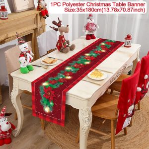 Polyester Christmas Table Runner - Classic Poinsettia Design (35x180cm) - 17