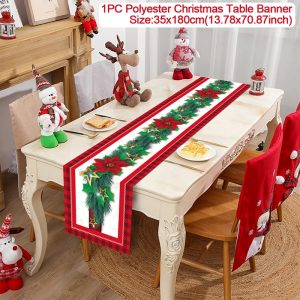 Polyester Christmas Table Runner - Classic Poinsettia Design (35x180cm) - 18