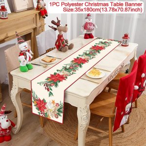 Polyester Christmas Table Runner - Classic Poinsettia Design (35x180cm) - 21