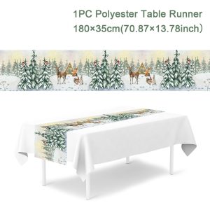 Polyester Christmas Table Runner - Classic Poinsettia Design (35x180cm) - 22