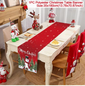 Polyester Christmas Table Runner - Classic Poinsettia Design (35x180cm) - 24