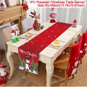 Polyester Christmas Table Runner - Classic Poinsettia Design (35x180cm) - 24