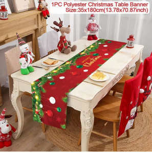 Polyester Christmas Table Runner - Classic Poinsettia Design (35x180cm) - 25