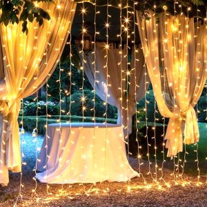 LED Curtain Fairy Lights - 8 Modes, IP44 Indoor/Outdoor Holiday Decor - Warm White(Hot)