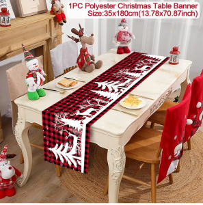Polyester Christmas Table Runner - Classic Poinsettia Design (35x180cm) - 31