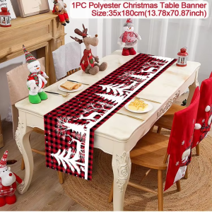 Polyester Christmas Table Runner - Classic Poinsettia Design (35x180cm) - 31