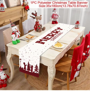 Polyester Christmas Table Runner - Classic Poinsettia Design (35x180cm) - 33
