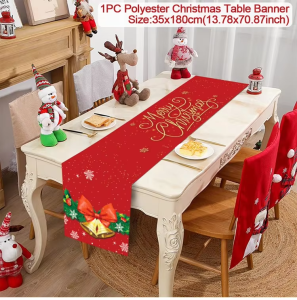 Polyester Christmas Table Runner - Classic Poinsettia Design (35x180cm) - 35