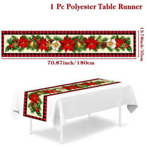 Polyester Christmas Table Runner - Classic Poinsettia Design (35x180cm) - 36