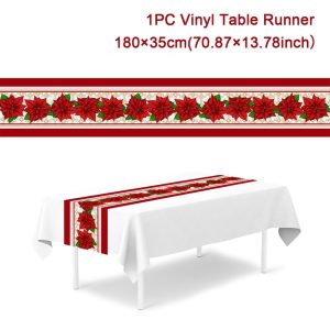 Polyester Christmas Table Runner - Classic Poinsettia Design (35x180cm) - 37
