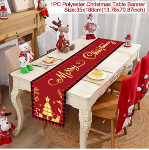 Polyester Christmas Table Runner - Classic Poinsettia Design (35x180cm) - 39
