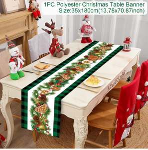 Polyester Christmas Table Runner - Classic Poinsettia Design (35x180cm) - 40