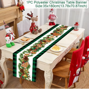 Polyester Christmas Table Runner - Classic Poinsettia Design (35x180cm) - 40