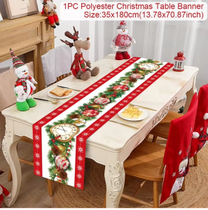 Polyester Christmas Table Runner - Classic Poinsettia Design (35x180cm) - 42