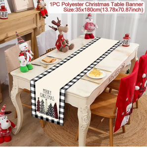 Polyester Christmas Table Runner - Classic Poinsettia Design (35x180cm) - 43