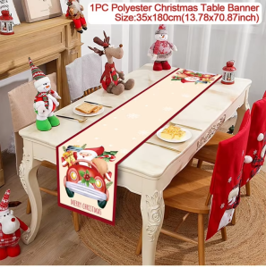 Polyester Christmas Table Runner - Classic Poinsettia Design (35x180cm) - 44