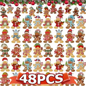12PCS Wooden Gingerbread Man Christmas Tree Hanging Ornaments - Mixed Styles