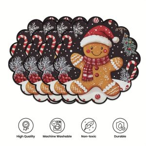 4PCS Non-Slip Heat Resistant Christmas Placemats - Festive Kitchen Table Decor - 4PCS Style E