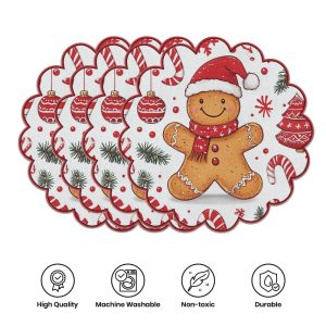 4PCS Non-Slip Heat Resistant Christmas Placemats - Festive Kitchen Table Decor - 4PCS Style D