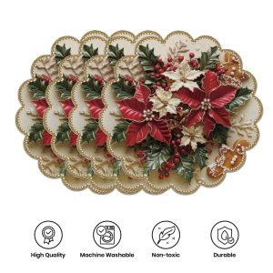4PCS Non-Slip Heat Resistant Christmas Placemats - Festive Kitchen Table Decor - 4PCS Style A