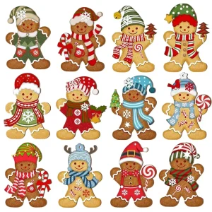 12PCS Wooden Gingerbread Man Christmas Tree Hanging Ornaments - Mixed Styles - 12pcs