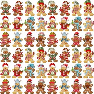 12PCS Wooden Gingerbread Man Christmas Tree Hanging Ornaments - Mixed Styles - 48pcs