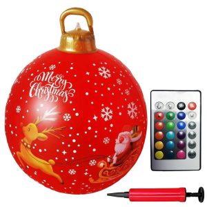 24 Inch LED Lighted Inflatable Christmas Ball - Giant PVC Outdoor Decor - 3