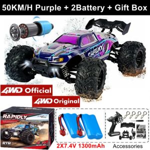 1:16 Scale High Speed RC Off-Road Racing Truck - 4WD Remote Control Toy - 50KM Purple 2Battery